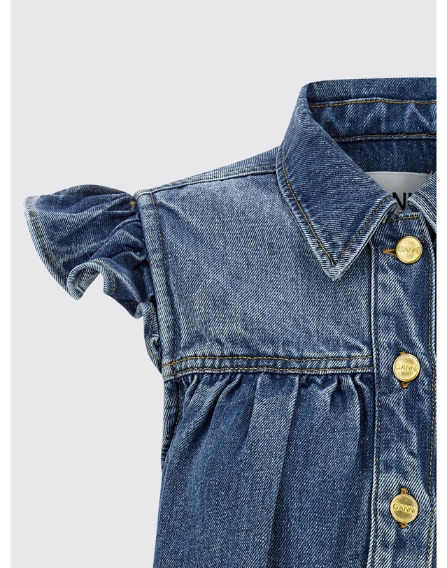 가니 [해외직구][가니]데님 러플 (Denim Ruffle) 민소매 셔츠 A1040047 091 7154719 착용컷
