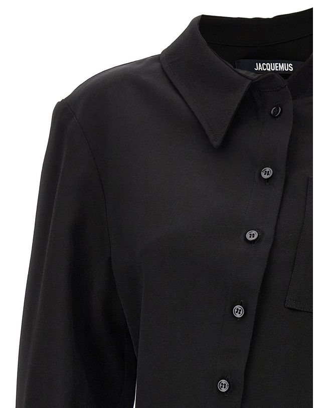 자크뮈스 [해외직구][자크뮈스]La chemise Pablo 블라우스 24E241SH0621544BLACK 2523634 착용컷