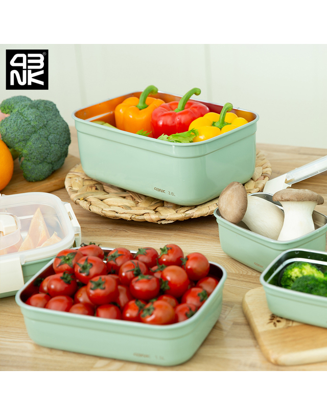 포비앤케이 프라임락 민트 컬러 스텐 밀폐용기 직사각 6호 1.5L 2P 착용컷