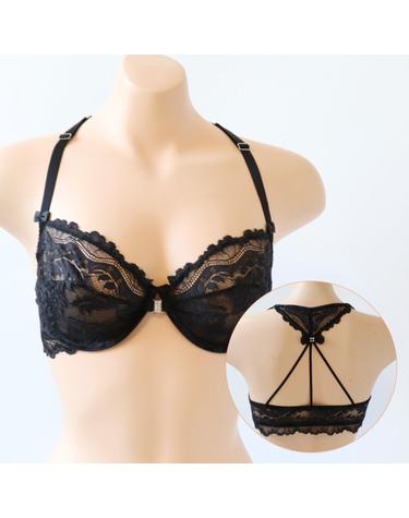 [로사]세피아 홀터넥 블랙 편안한 예쁜 수입 풀컵 레이스 홑겹브라/앞후크 B컵 C컵 D컵 빅사이즈
