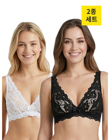 [로사] 카르멘 레이스 노와이어 홑겹 브라 2종 세트