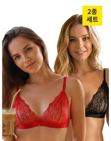 [로사]시리 레이스 노와이어 브라렛 2종 세트+니플패드