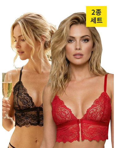 [로사]주주 레이스 노와이어 브라렛(앞후크) 2종 세트+니플패드