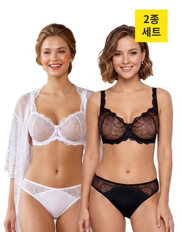 [파리파리]아티나 와이어 홑겹브라 삼각팬티 4종세트+니플패드
