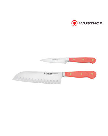 [우스토프] 클래식 나이프 과도 식도 2종세트 (페어링 9cm+셰프 G산토쿠 17cm) 코랄 피치