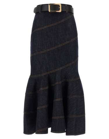 [해외직구][셀프포트레이트]Indigo Denim Belted Midi 미디스커트 PF26810MSKBLBLUE 7356023