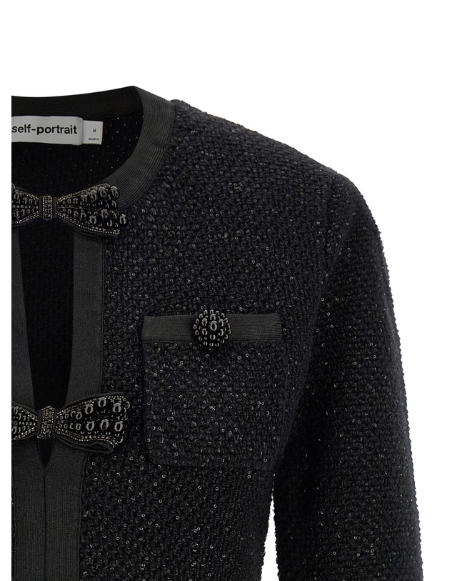 셀프포트레이트 [해외직구][셀프포트레이트]Black Sequin Knit Mini 긴팔원피스 RS26210SBBLACK 7193337 착용컷