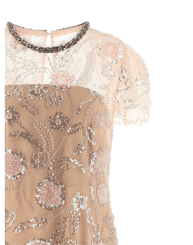 셀프포트레이트 [해외직구][셀프포트레이트]Pink Flower Sequin Embellished Midi 반팔원피스 PF26145MPPINK 7362844 착용컷