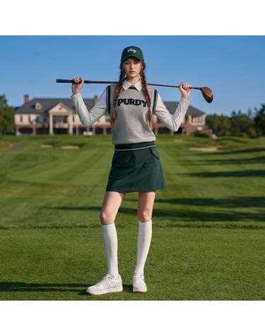 [퍼디] SET/부클 레터 베스트 스커트세트 [그레이+딥그린]
