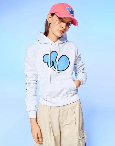 EXPANSION N LOGO CROP HOODIE-WHITE MELANGE