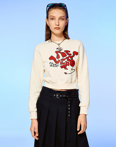 DEVIL HEAD LOGO CROP SWEATSHIRT-IVORY