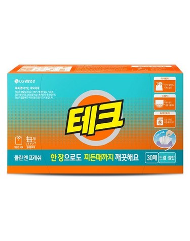 테크 간편시트 클린 앤 프레쉬 세탁세제 30매 (일반/드럼 겸용)