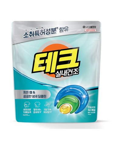 테크 실내건조 냄새 딥클린 3 in 1 일반 드럼 겸용 캡슐세제 50입