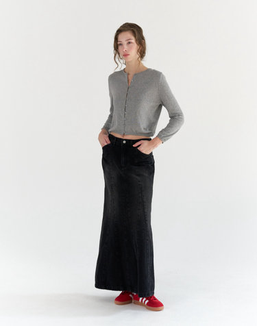 MERMAID MAXI DENIM SKIRT / BLACK