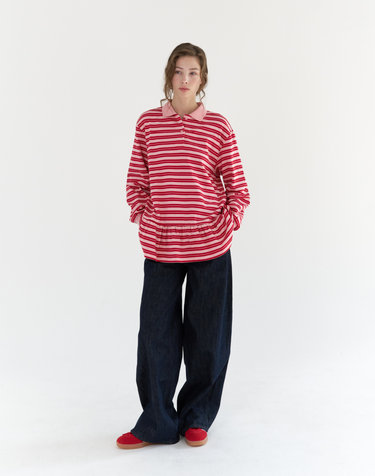 STRIPED FLARE RUGBY TOP / RED