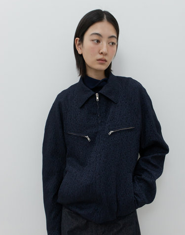 JACQUARD ZIPPER BLOUSON / NAVY