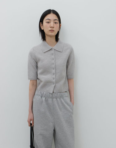 HALF-SLEEVE COLLAR CARDIGAN / GREY