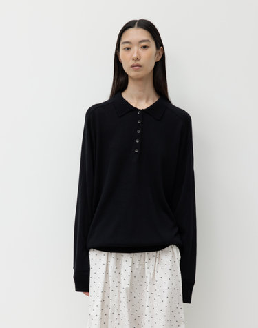 WOOL SILK POLO KNIT / BLACK