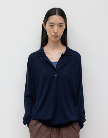 WOOL SILK POLO KNIT / NAVY