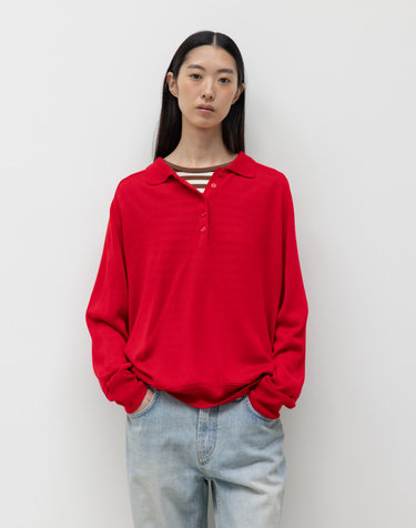 WOOL SILK POLO KNIT / RED