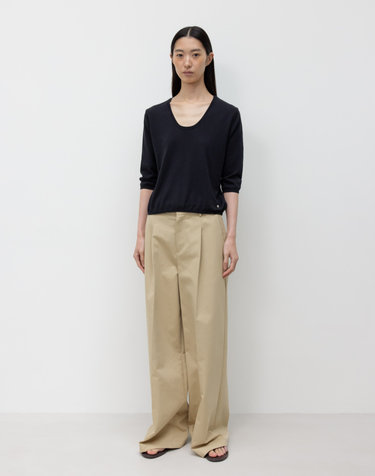 WIDE FIT COTTON PANTS / BEIGE