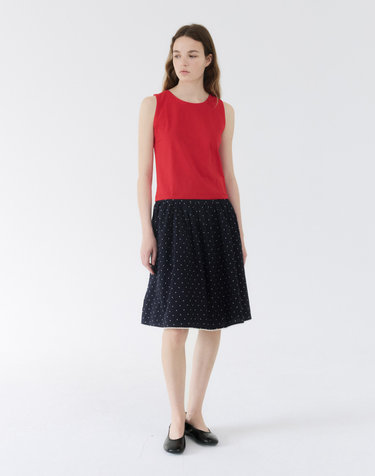 COTTON POLINE SKIRT / NAVY DOT