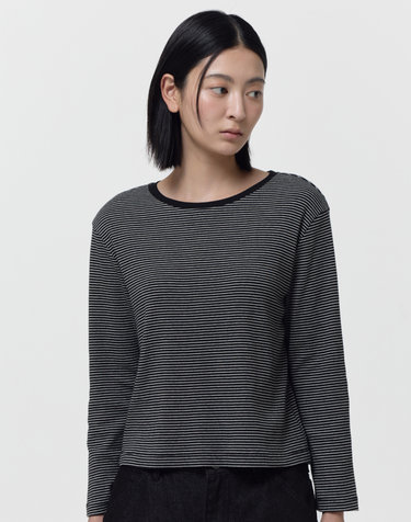 MID SLEEVE STRIPE TOP / BLACK