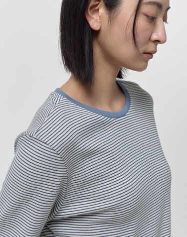 MID SLEEVE STRIPE TOP / LIGHT BLUE