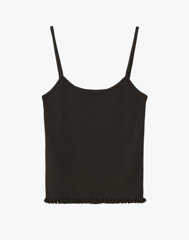 RIBBED FRILL SLEEVELESS / BROWN