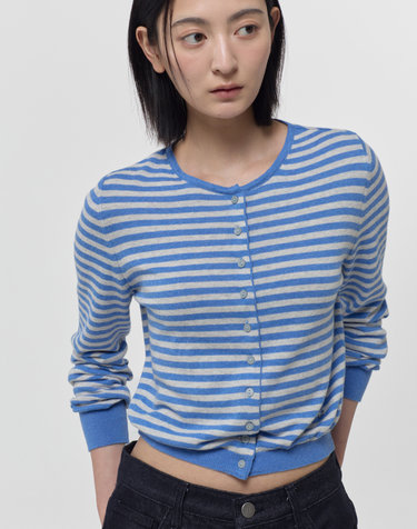 CASHMERE ANG CARDIGAN / BLUE STRIPE