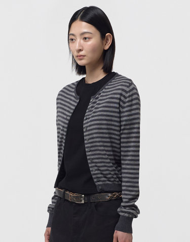 CASHMERE ANG CARDIGAN / GREY STRIPE