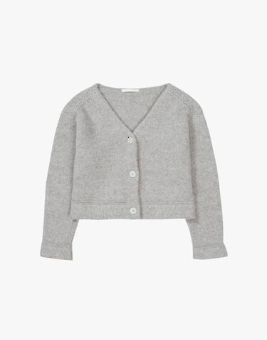 BRUSHED V-NECK CARDIGAN / ASH BROWN