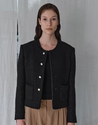 CROPPED TWEED JACKET / BLACK