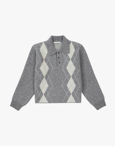 SHAGGY ARGYLE KNIT / LIGHT GREY