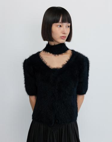 TIE-DETAILED MINK YARN CARDIGAN / BLACK
