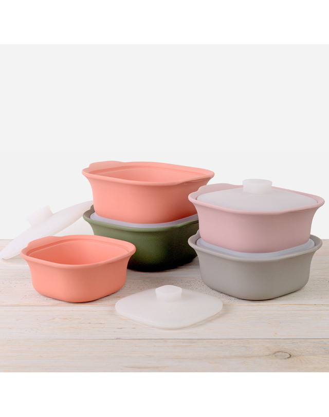 실리닷 실리닷 실리콘 사각 냄비 3type 6color 전자레인지 계란찜기 라면용기 찌게냄비 착용컷
