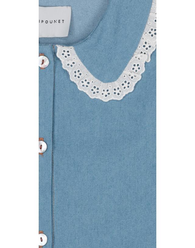 미포넷 MIPOUNET 미포넷 25SS 키즈 데님 블라우스 AROA DENIM BLOUSE MPV25.277.DEN006.04 착용컷