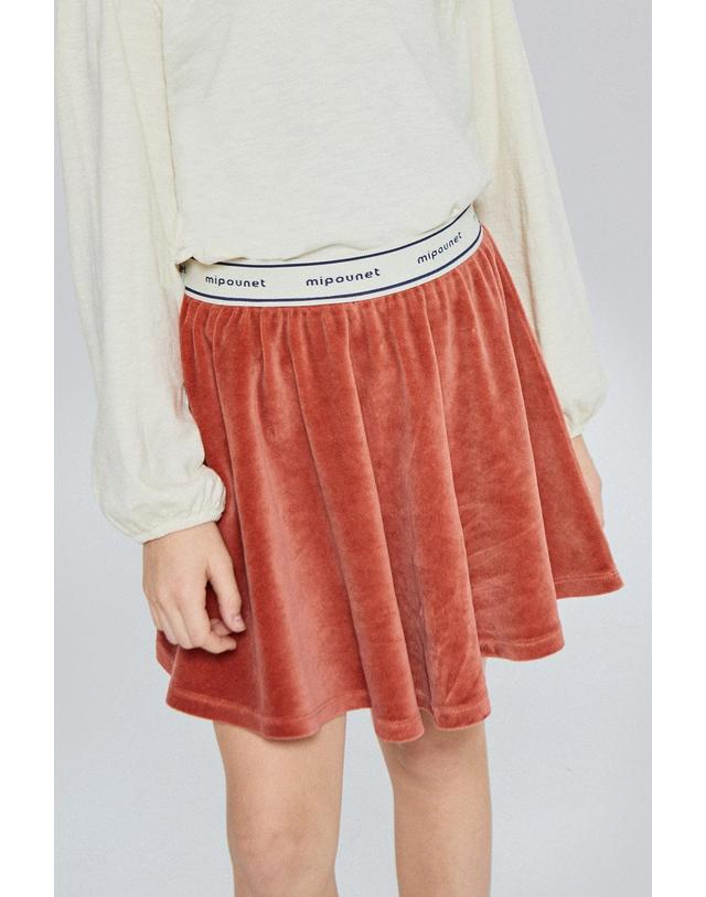 미포넷 MIPOUNET 미포넷 25FW 키즈 벨벳스커트 AURORA VELVET MINI-SKIRT MPI25.450.VEL002.50 레드 착용컷