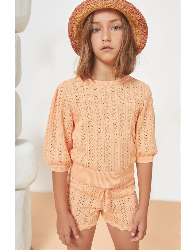 미포넷 [MIPOUNET] 미포넷 키즈 니트탑 NORA COTTON OPENWORK SWEATER MPV24.818.KNI002.10 착용컷
