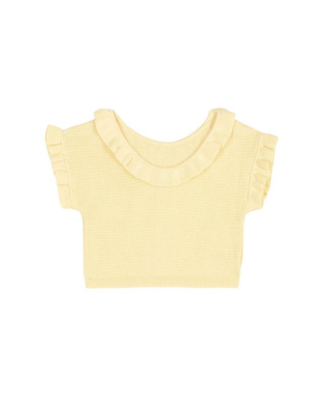 미포넷 [MIPOUNET] 미포넷 키즈 니트탑 SYLVIE RUFFLE TOP MPV24.2305.KNI002.06 착용컷