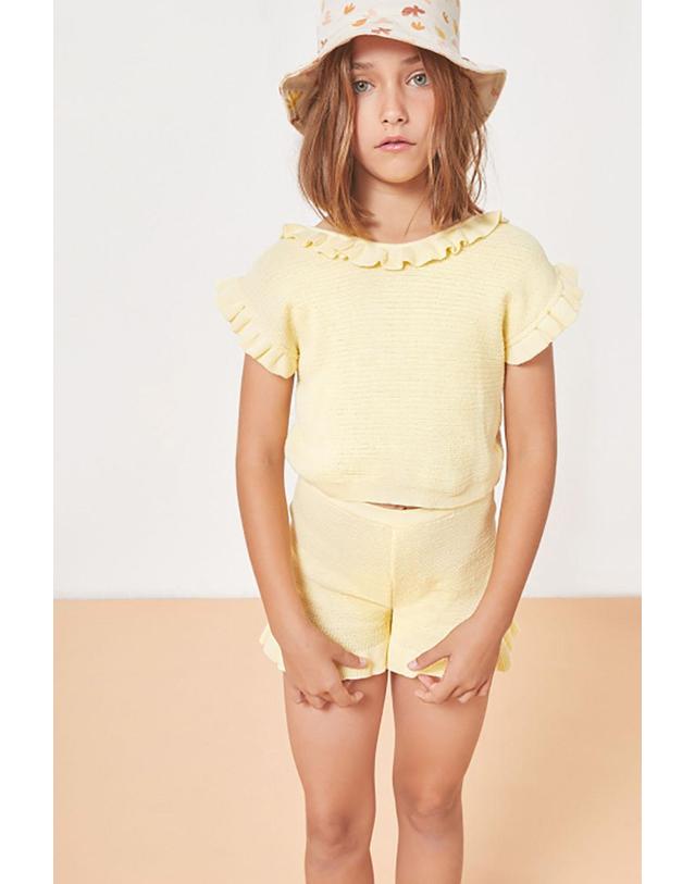 미포넷 [MIPOUNET] 미포넷 키즈 니트탑 SYLVIE RUFFLE TOP MPV24.2305.KNI002.06 착용컷