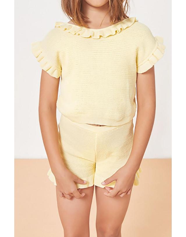 미포넷 [MIPOUNET] 미포넷 키즈 숏팬츠 SYLVIE RUFFLE SHORT MPV24.1018.KNI002.06 착용컷