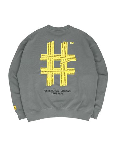[빈트릴] 옐로우 테이핑 해시태그 오버핏 맨투맨(카키)_BA223RM001KH