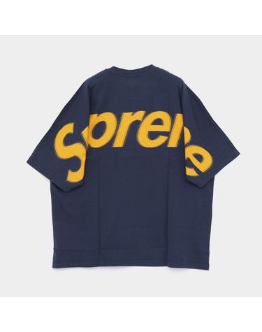 슈프림 백 빅로고 인타르시아 숏슬리브 반팔 남성 티셔츠 SS25KN13 NAVY