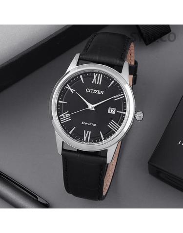 시티즌 AW123107E 에코드라이브 라운드 블랙 아날로그 캐쥬얼 정장 남자 가죽 시계 e18