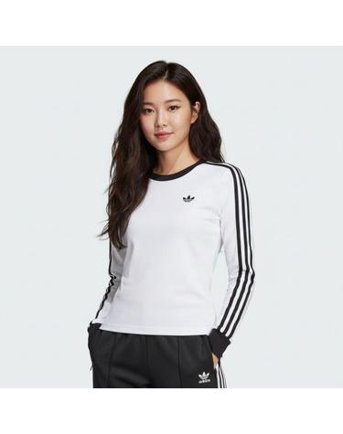 아디다스 3스트라이프 롱 슬리브 슬림 핏 티셔츠 화이트 블랙 KD3688
