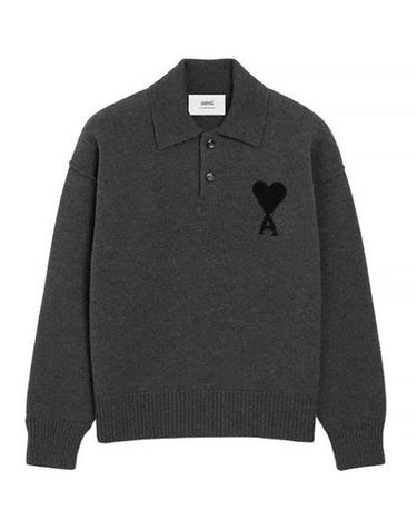 25FW 아미 빅하트 울 니트 UKS838 018 504 GREY BLACK