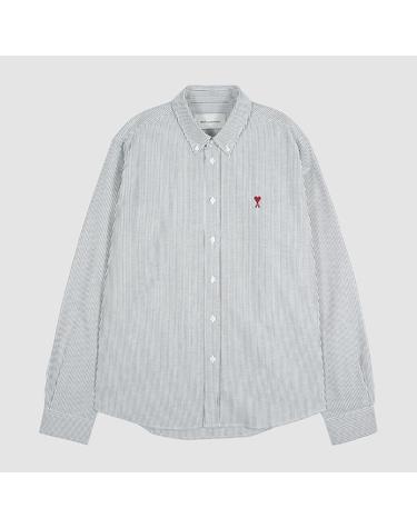 아미 26SS 스몰 하트로고 옥스포드 스트라이프 셔츠 블랙 화이트 BFUSH063 CO0087 039
