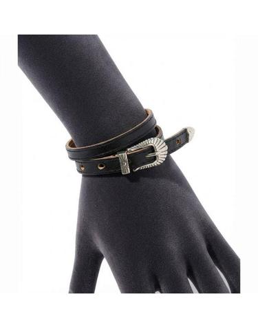 아워레가시 카우보이 랩 어라운드 가죽 팔찌 A4248CDB Deep Black