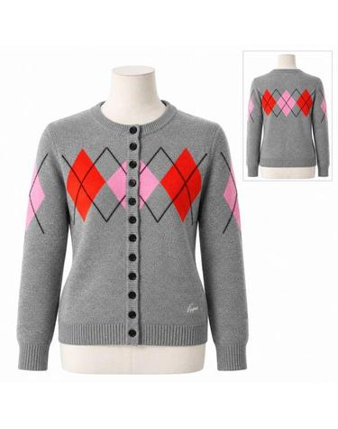 MSGM 아가일 패턴 브이넥 가디건 4141MDM203 여성 긴팔 니트 가디건